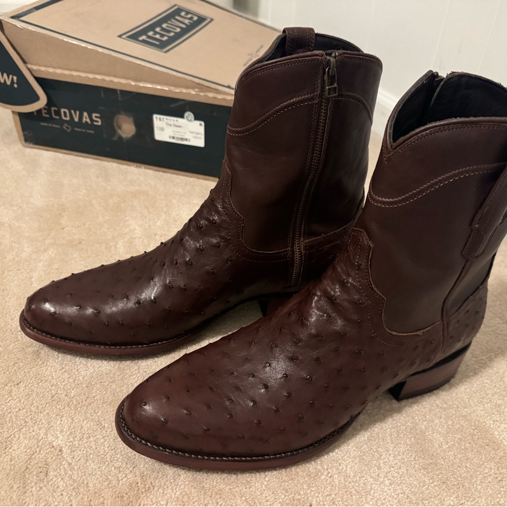 Tecovas Brown Cowboy Boots with Textured Leather and Pull-On Tabs NWT